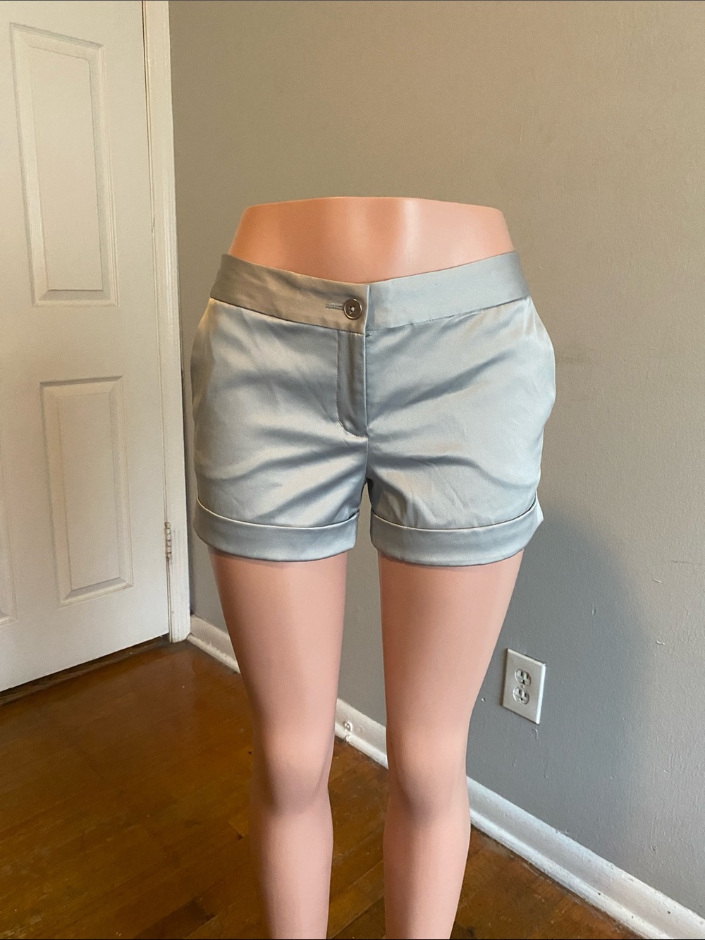 High-Waist Silver Satin Cuffed Women's Shorts